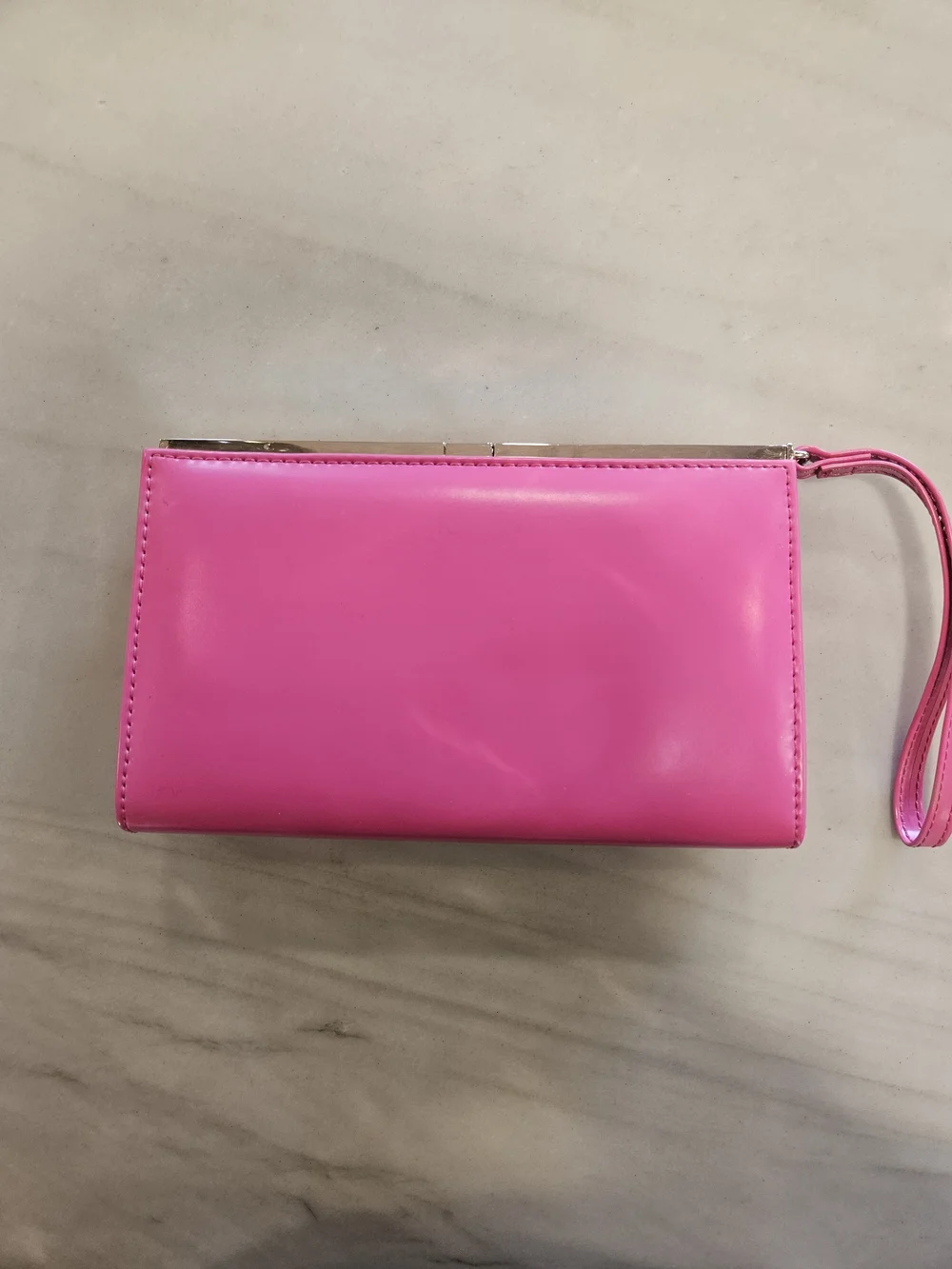 ALDO Hot Pink Patent Leather Frame Clutch Wallet Retro Geometric Lining Wristlet